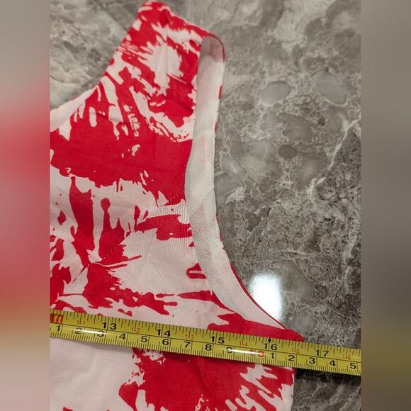 Metrostyle Red White Floral Midi Dress 8P Fit Flare Ruffle Hem Sleeveless Summer - Picture 4 of 8